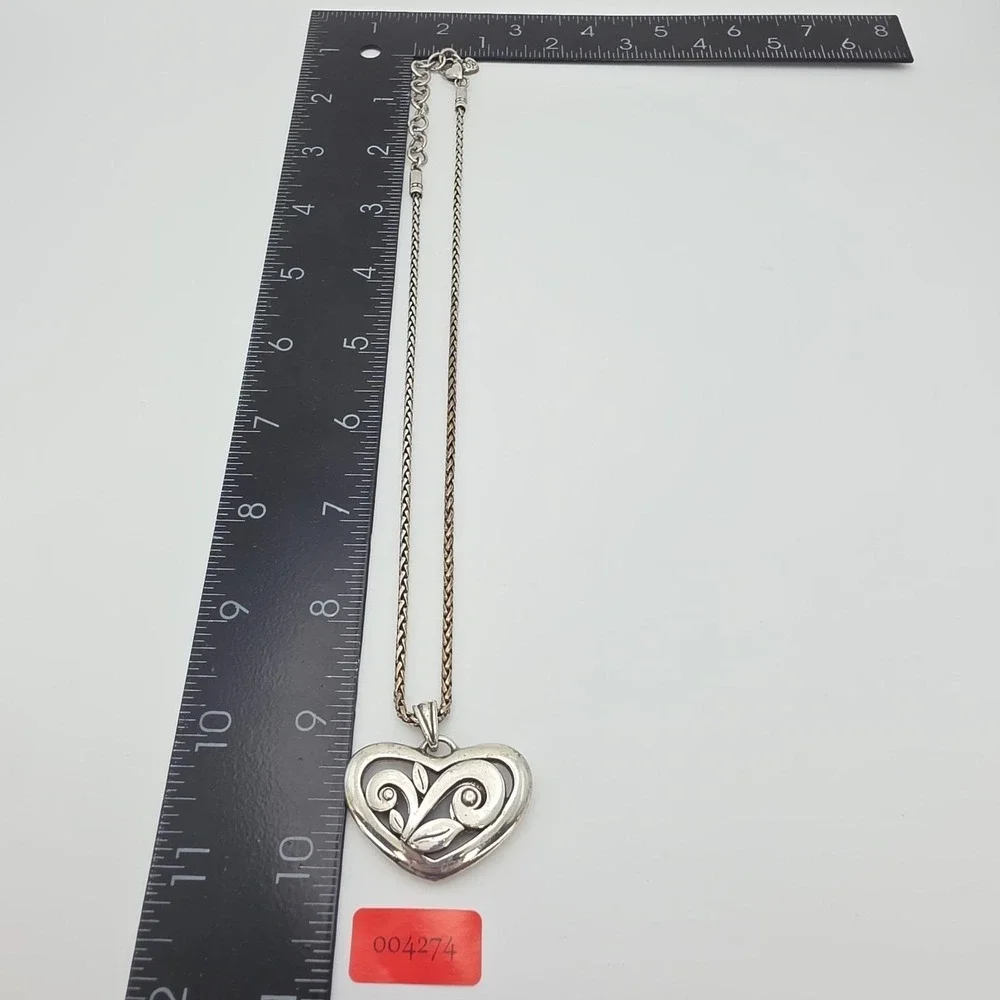BRIGHTON 'Eve's Delight Heart' Necklace Open Scrollwork Silver Plate 18